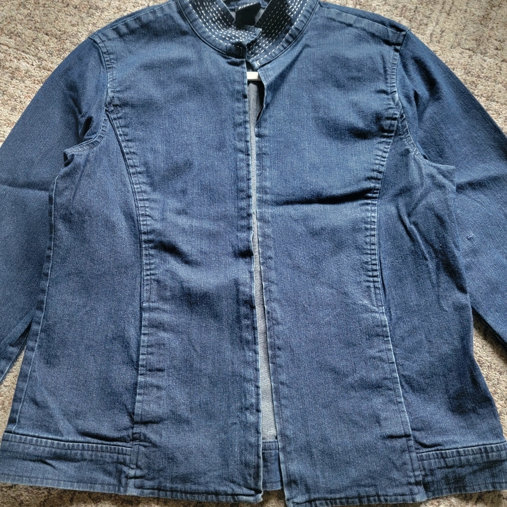 Eileen Fisher Open‎ Front High Collar Soft Denim Jacket Small - Picture 4 of 13